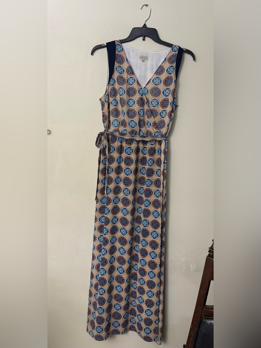 Daniel Cremieux Sleeveless Maxi Dress in Blue, Tan and Orange Medallion Print